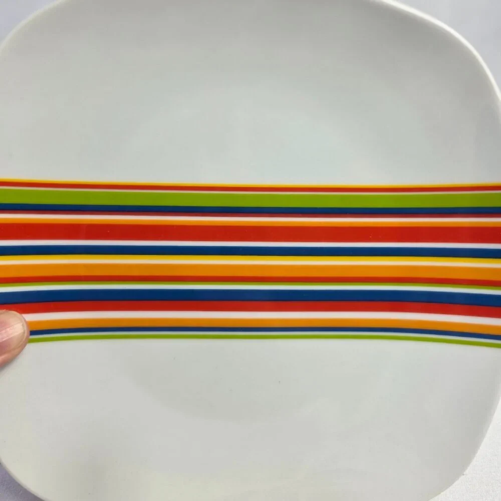 TWO Tabletops Unlimited Gallery Westwood Salad Plates White Multicolor Stripes